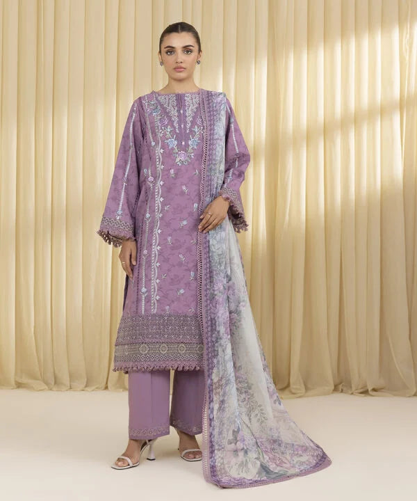 3 Piece - Embroidered Cotton Jacquard Suit