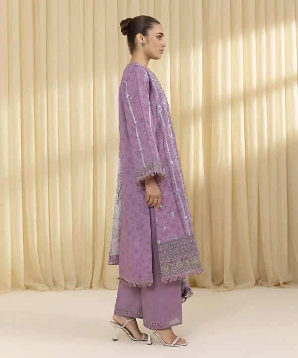 3 Piece - Embroidered Cotton Jacquard Suit