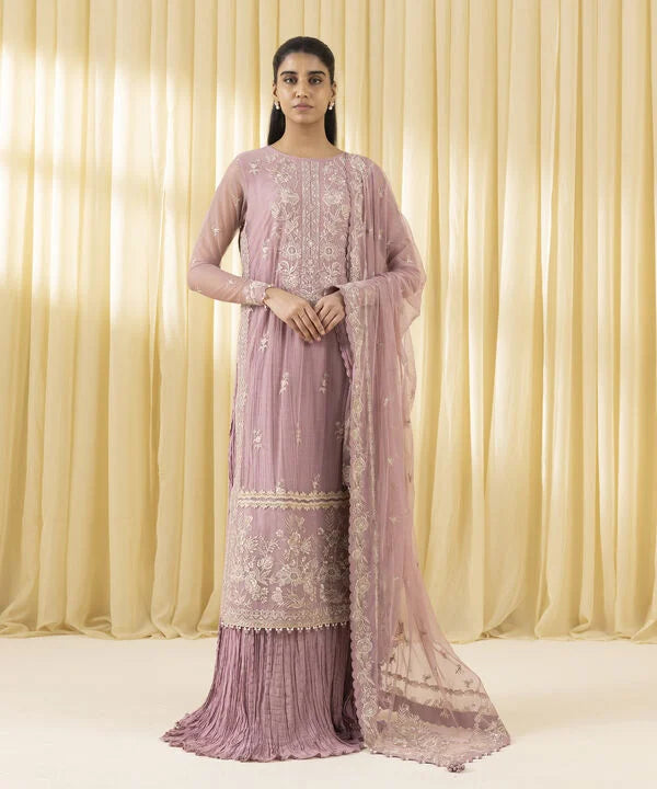 3 Piece - Embroidered Net Suit