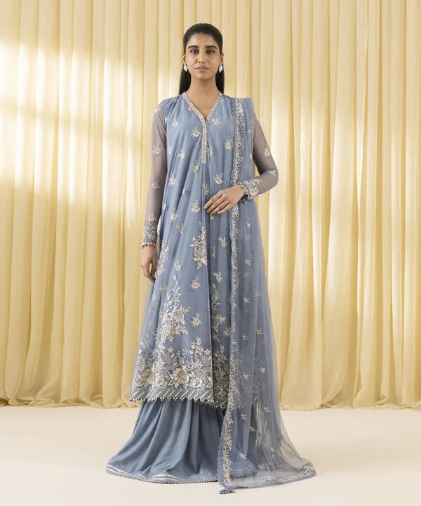 3 Piece - Embroidered Net Suit