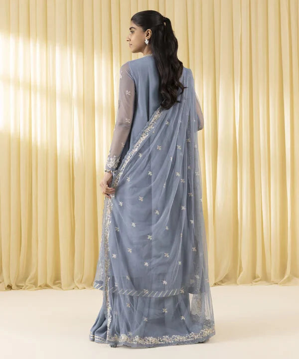 3 Piece - Embroidered Net Suit