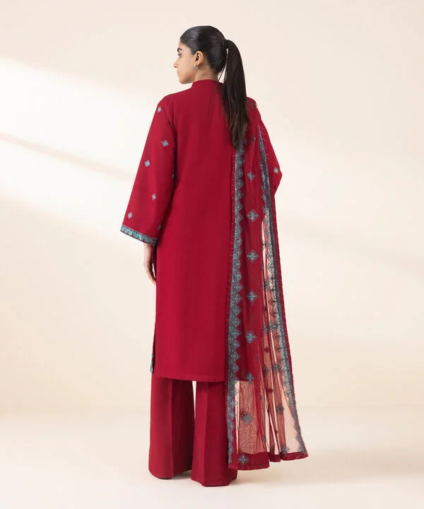 3 Piece - Embroidered Raw Silk Suit