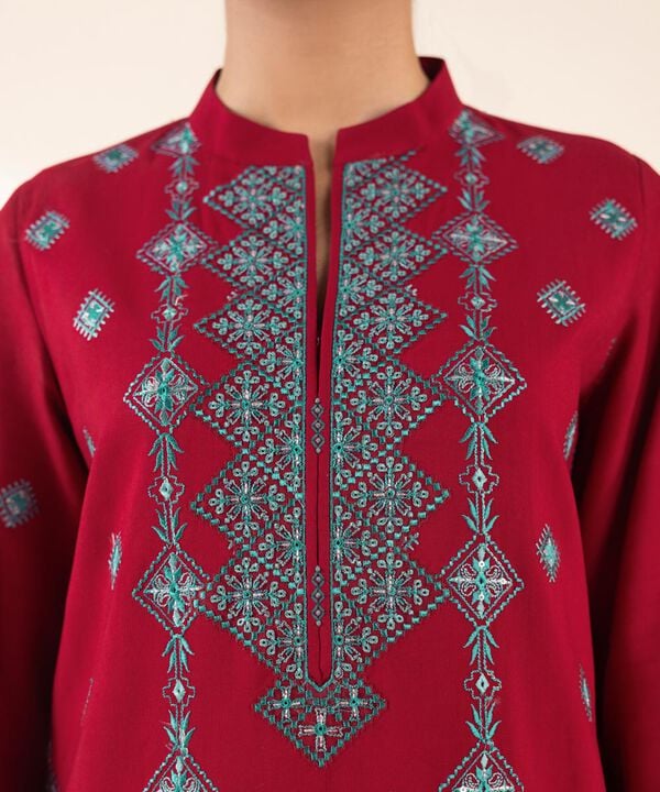 3 Piece - Embroidered Raw Silk Suit