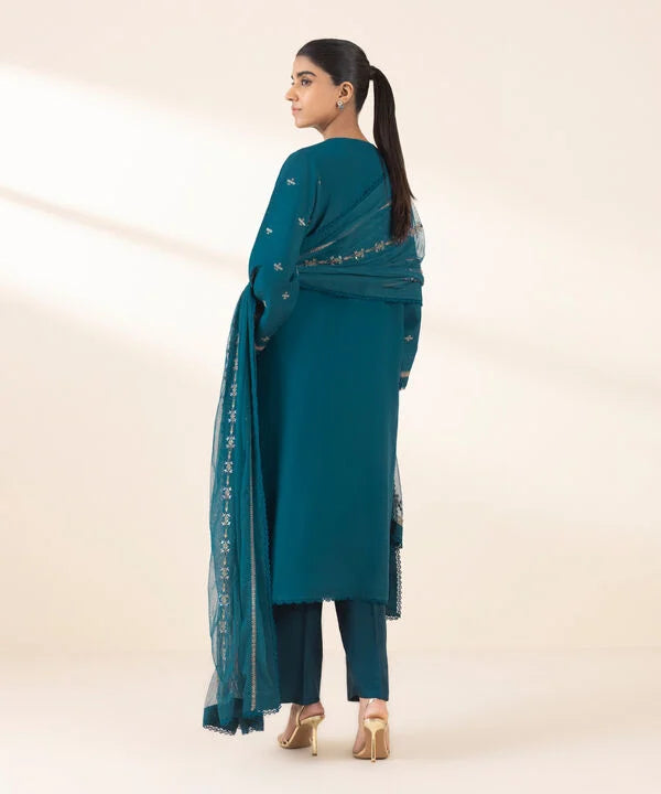 3 Piece - Embroidered Raw Silk Suit