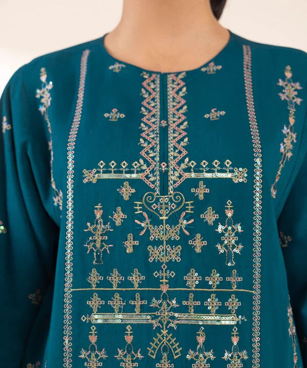 3 Piece - Embroidered Raw Silk Suit