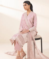 3 Piece - Embroidered Cotton Satin Suit