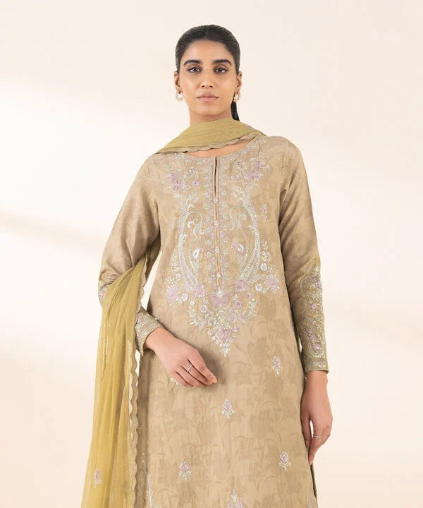 3 Piece - Embroidered Cotton Jacquard Suit