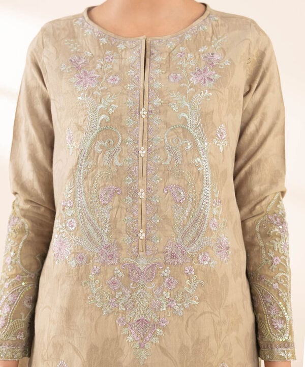 3 Piece - Embroidered Cotton Jacquard Suit