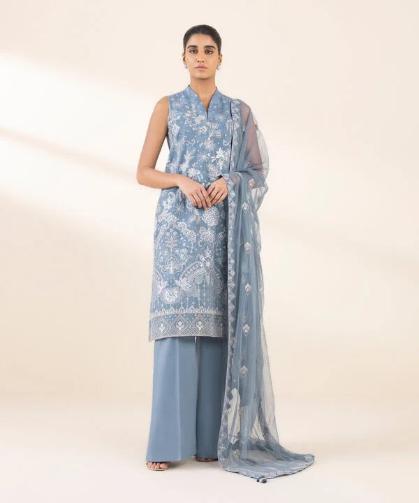 3 Piece - Embroidered Cotton Jacquard Suit