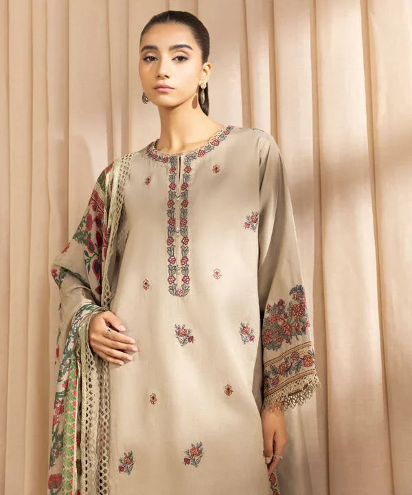 3 Piece - Embroidered Cotton Net Suit