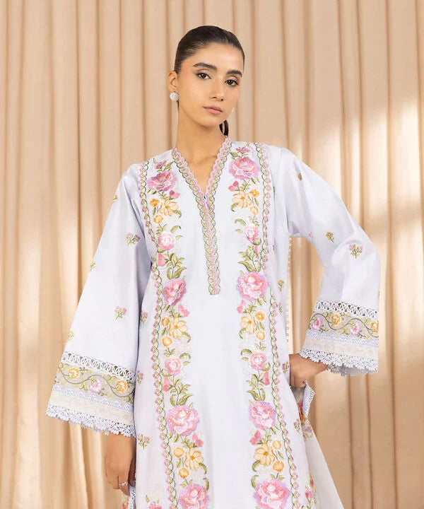 3 Piece - Embroidered Cotton Net Suit