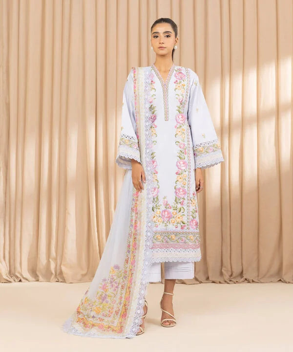 3 Piece - Embroidered Cotton Net Suit