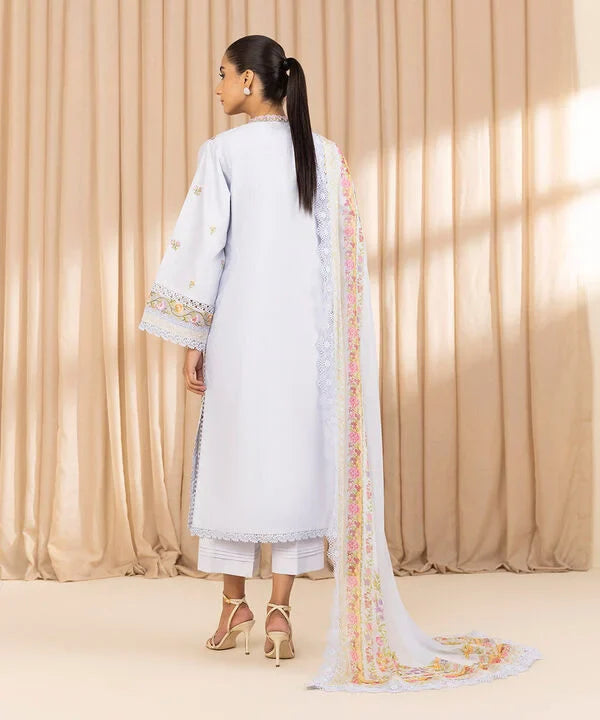 3 Piece - Embroidered Cotton Net Suit