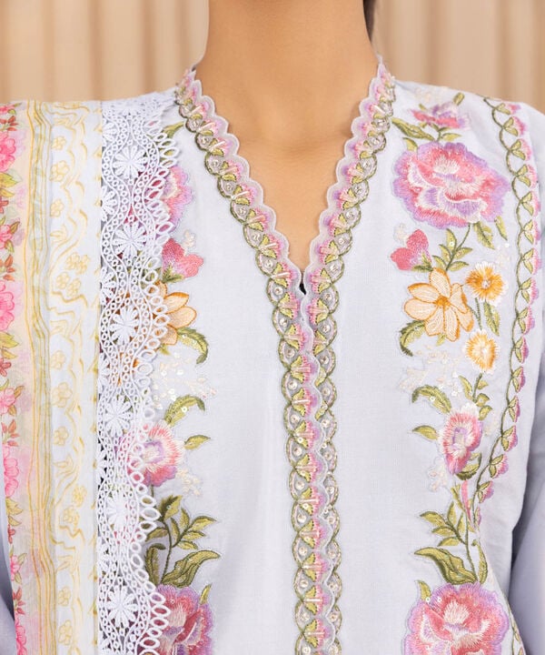 3 Piece - Embroidered Cotton Net Suit