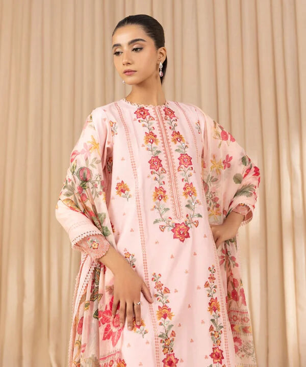 3 Piece - Embroidered Cotton Net Suit