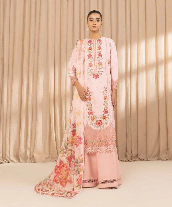 3 Piece - Embroidered Cotton Net Suit