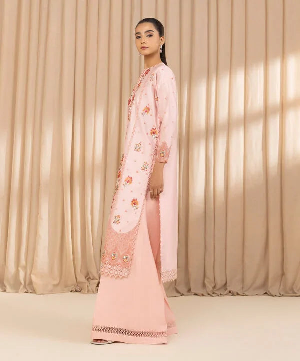 3 Piece - Embroidered Cotton Net Suit