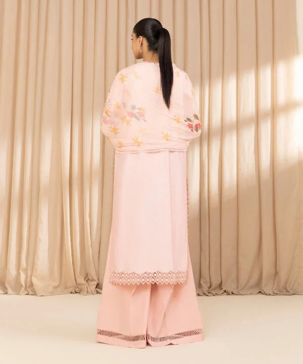 3 Piece - Embroidered Cotton Net Suit