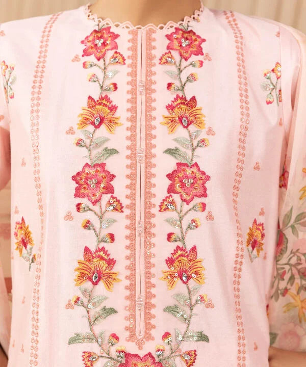 3 Piece - Embroidered Cotton Net Suit