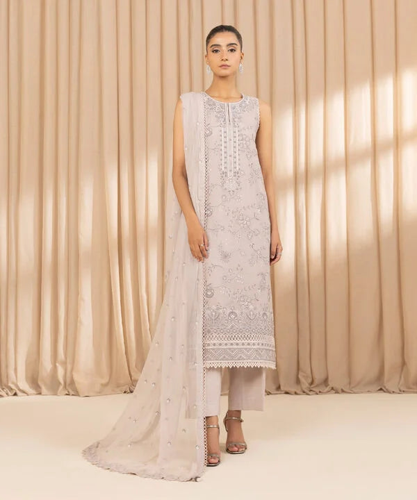 3 Piece - Embroidered Net Suit