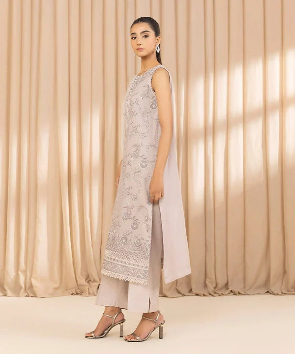 3 Piece - Embroidered Net Suit