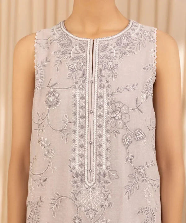 3 Piece - Embroidered Net Suit