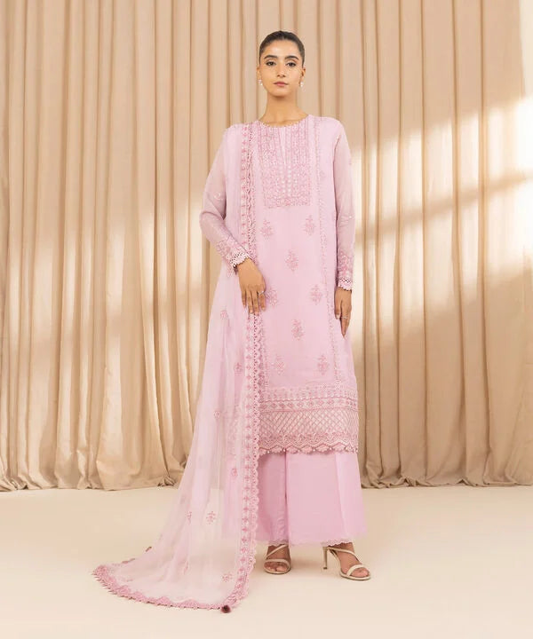 3 Piece - Embroidered Net Suit