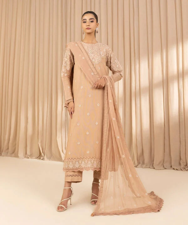 3 Piece - Embroidered Net Suit