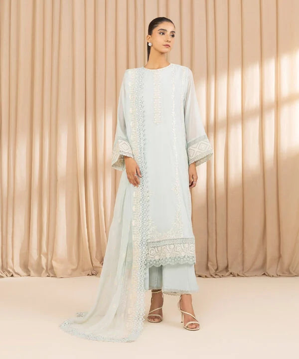 3 Piece - Embroidered Net Suit