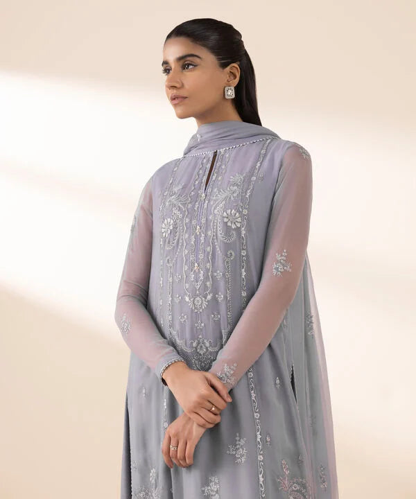 3 Piece - Embroidered Chiffon Suit
