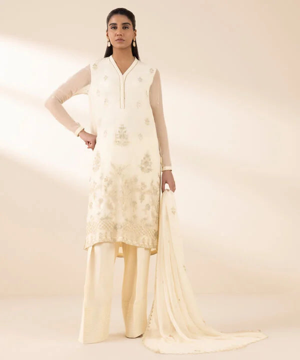 3 Piece - Embroidered Chiffon Suit