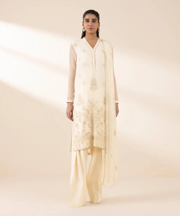 3 Piece - Embroidered Chiffon Suit