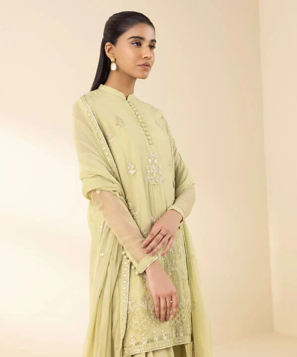 3 Piece - Embroidered Chiffon Suit