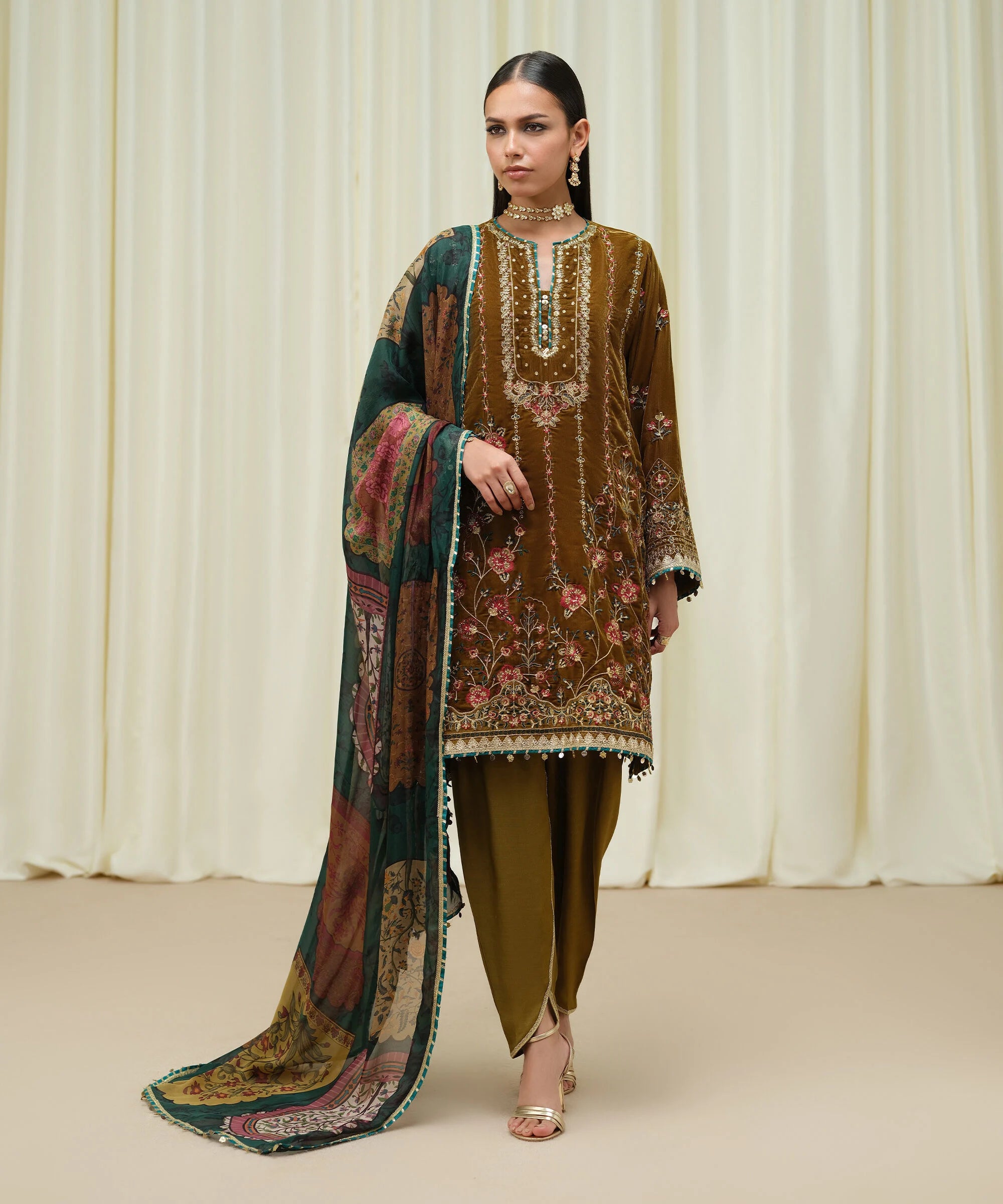 3 Piece - Embroidered Velvet Suit