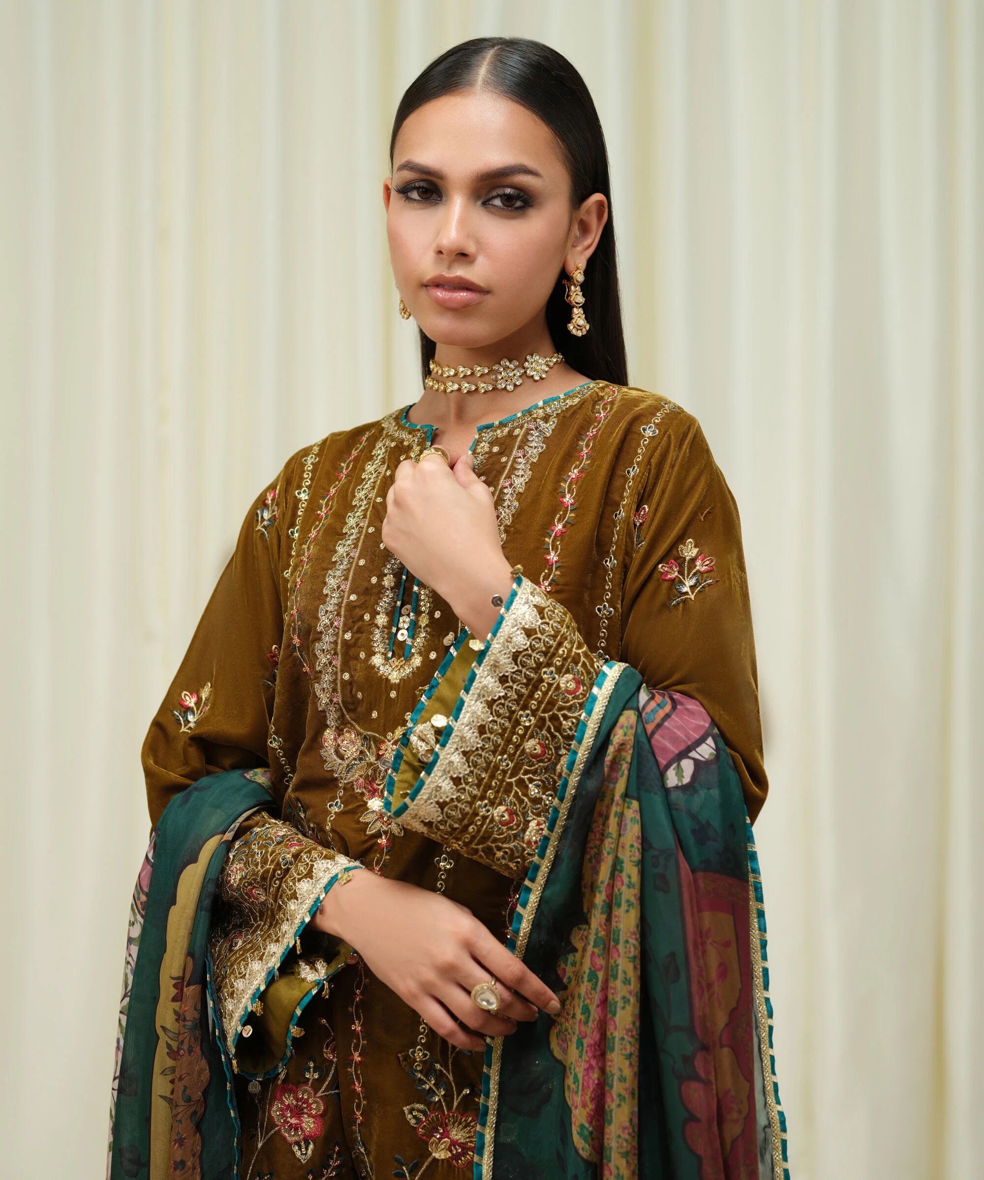 3 Piece - Embroidered Velvet Suit