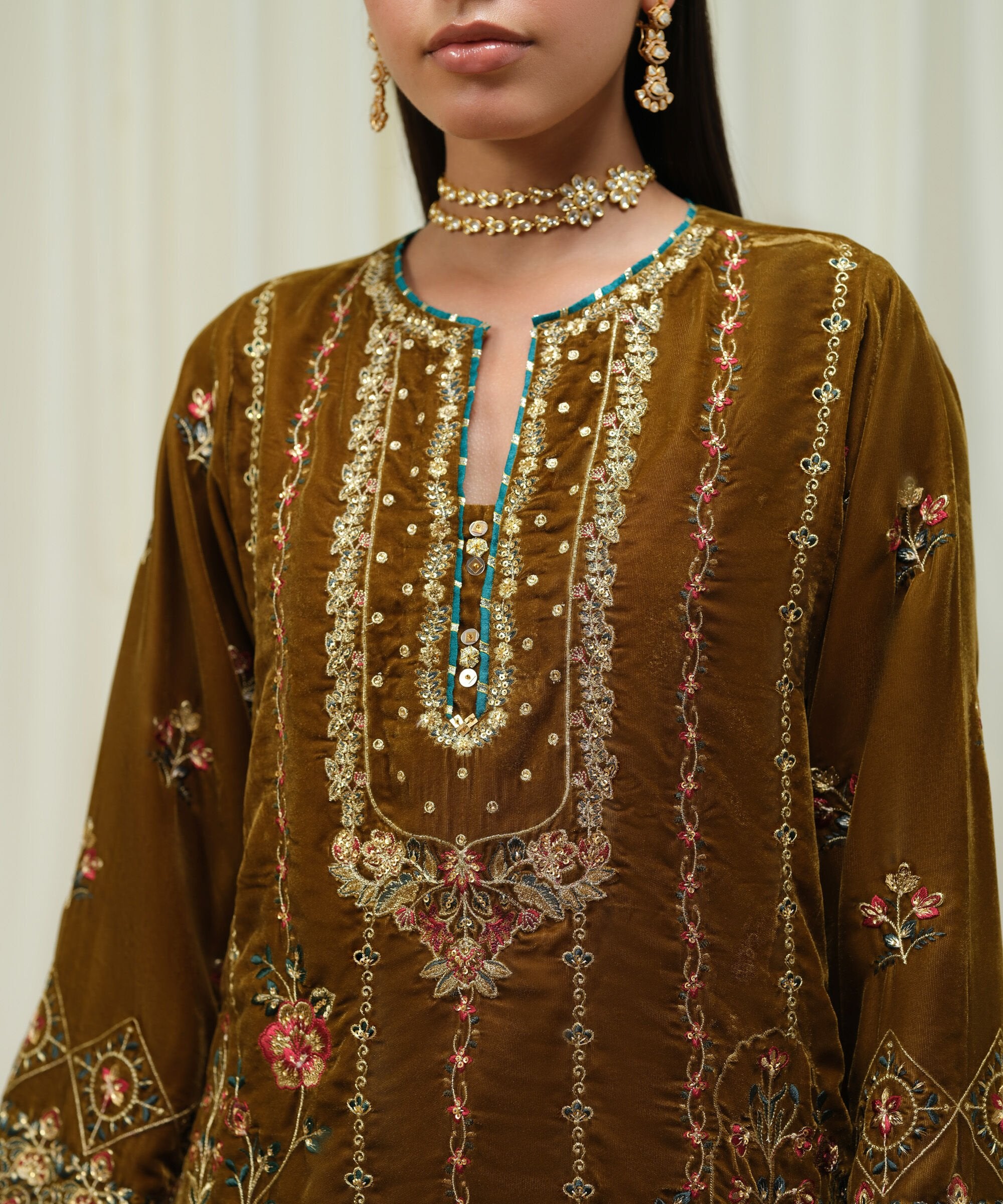 3 Piece - Embroidered Velvet Suit