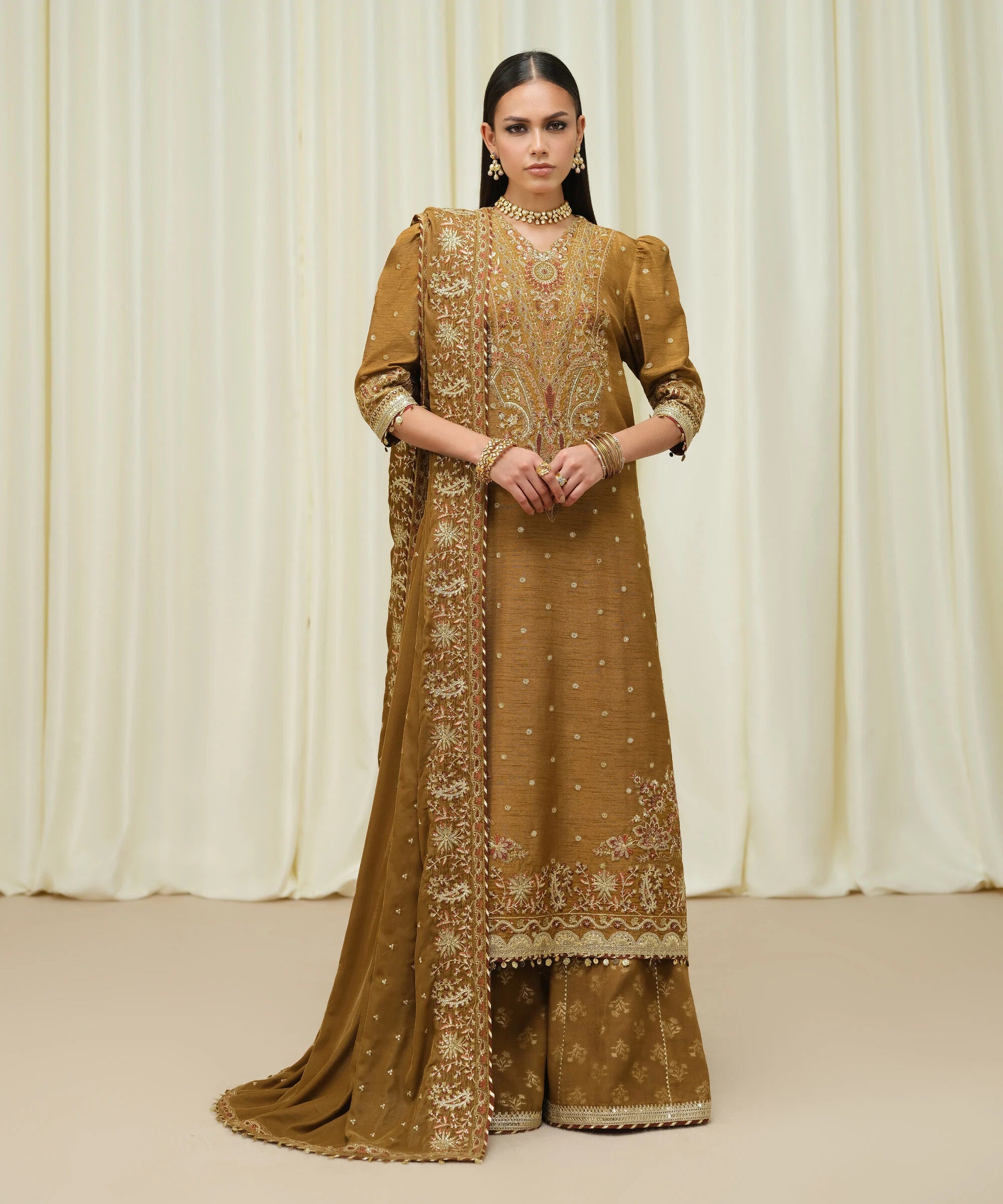 3 Piece - Embroidered Raw Silk Suit