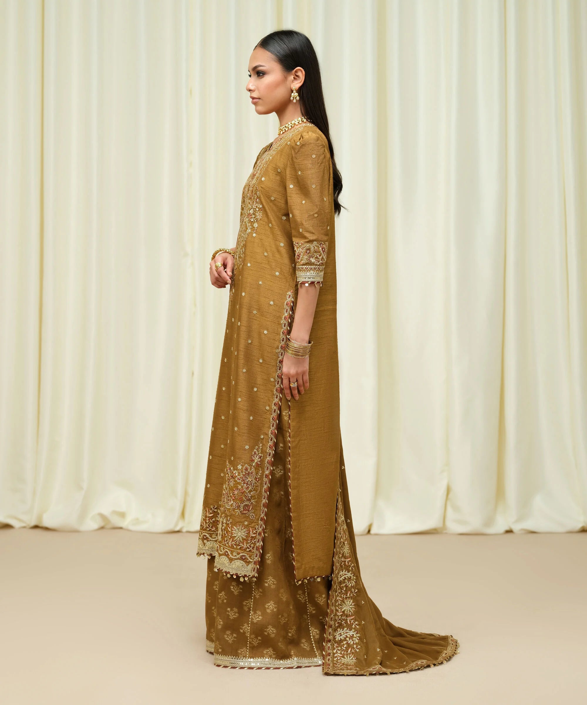 3 Piece - Embroidered Raw Silk Suit