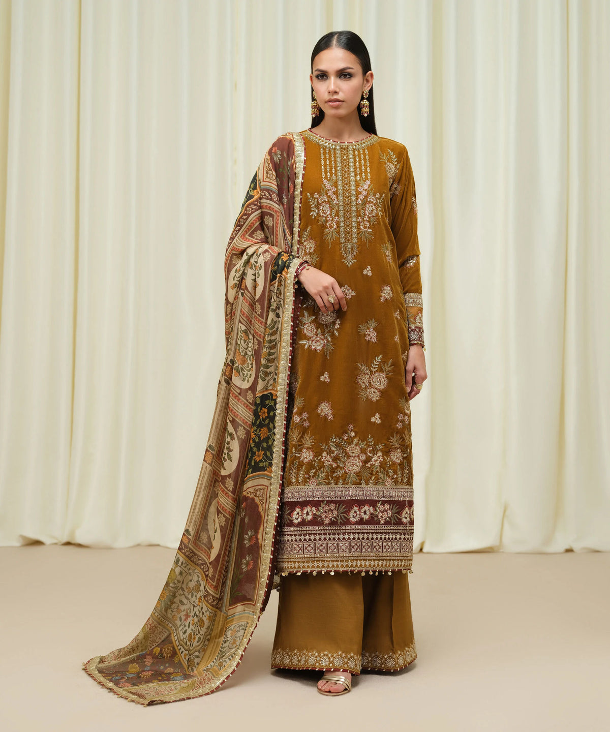 3 Piece - Embroidered Velvet Suit