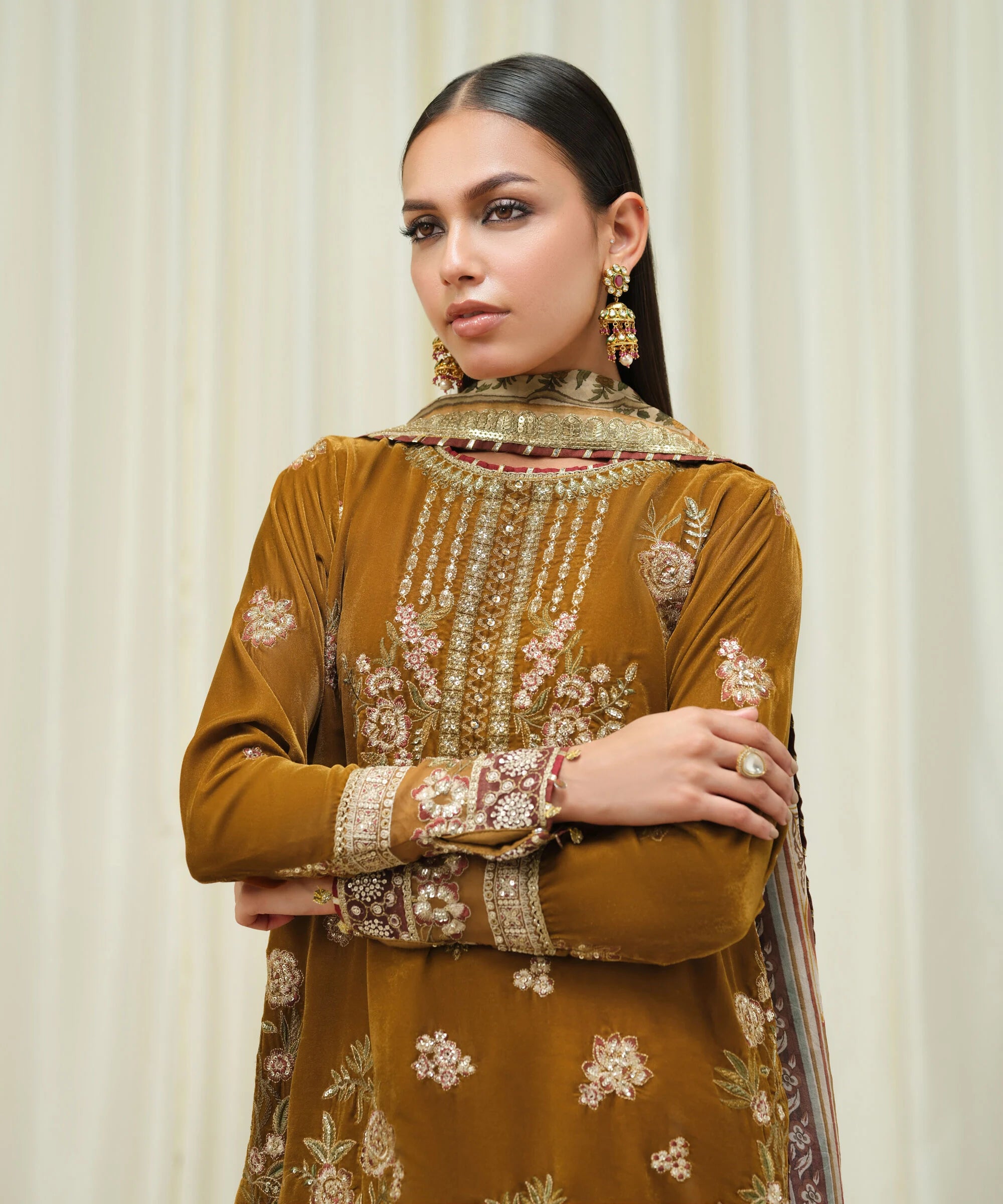 3 Piece - Embroidered Velvet Suit