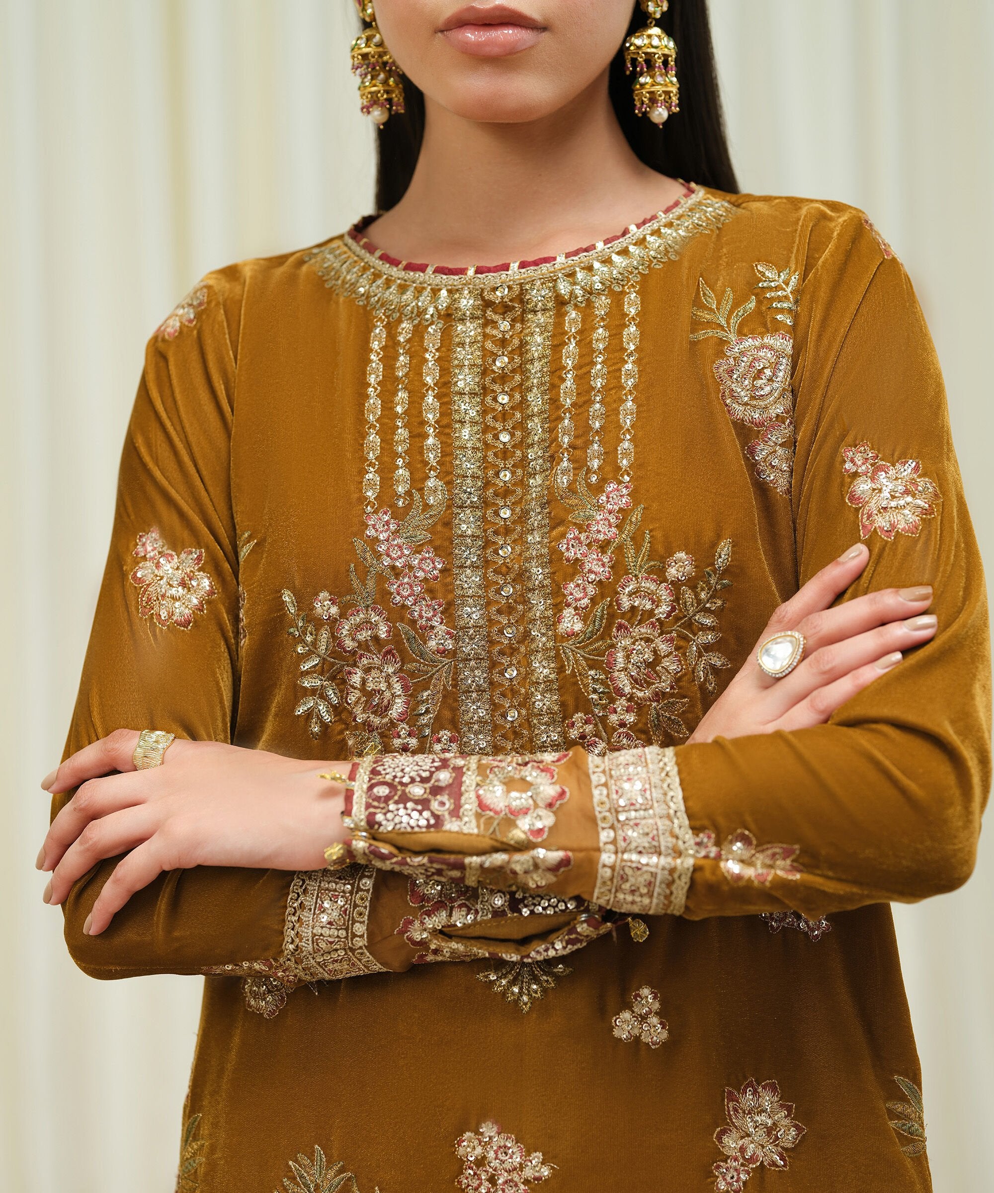 3 Piece - Embroidered Velvet Suit