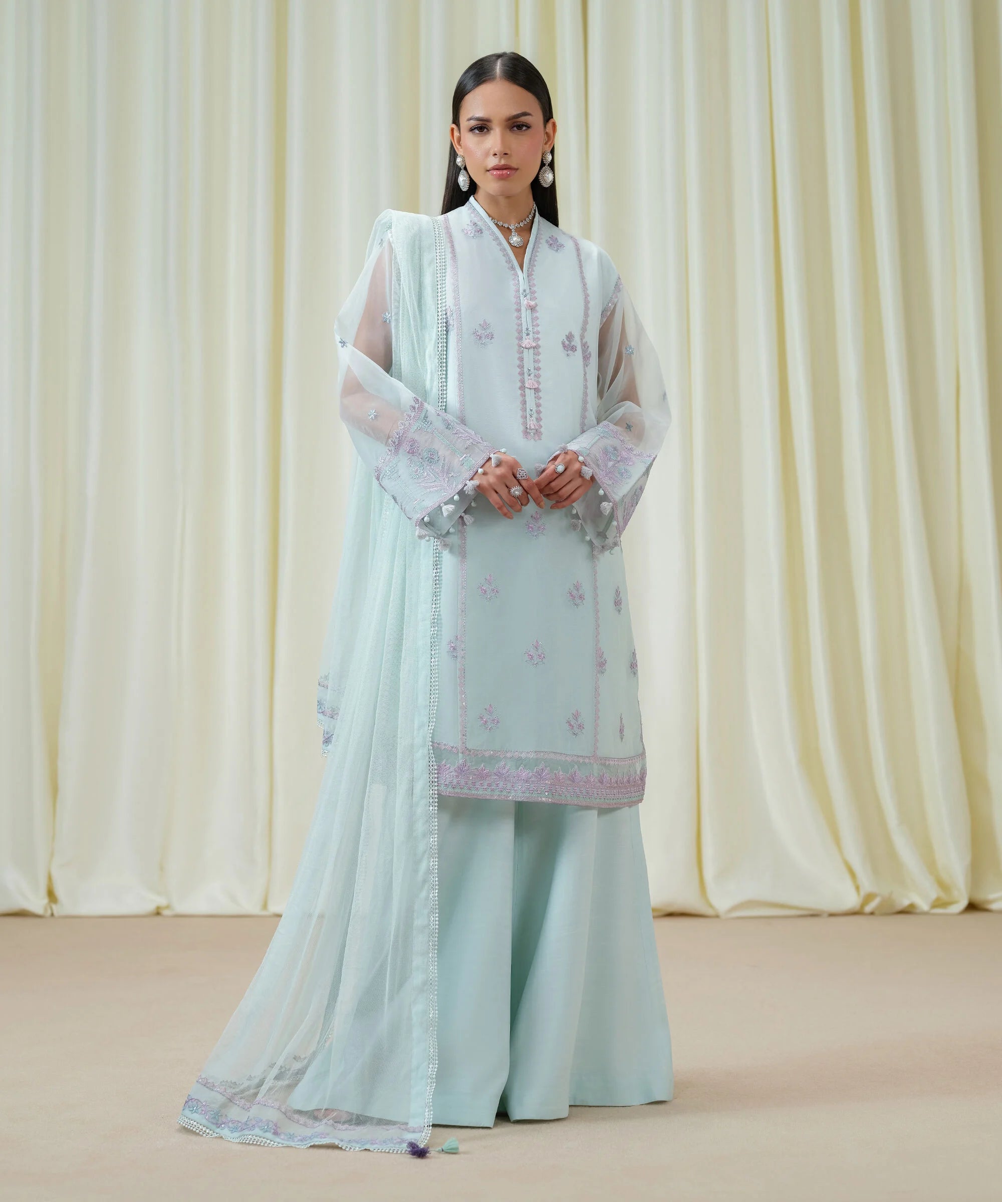 3 Piece - Embroidered Organza Suit