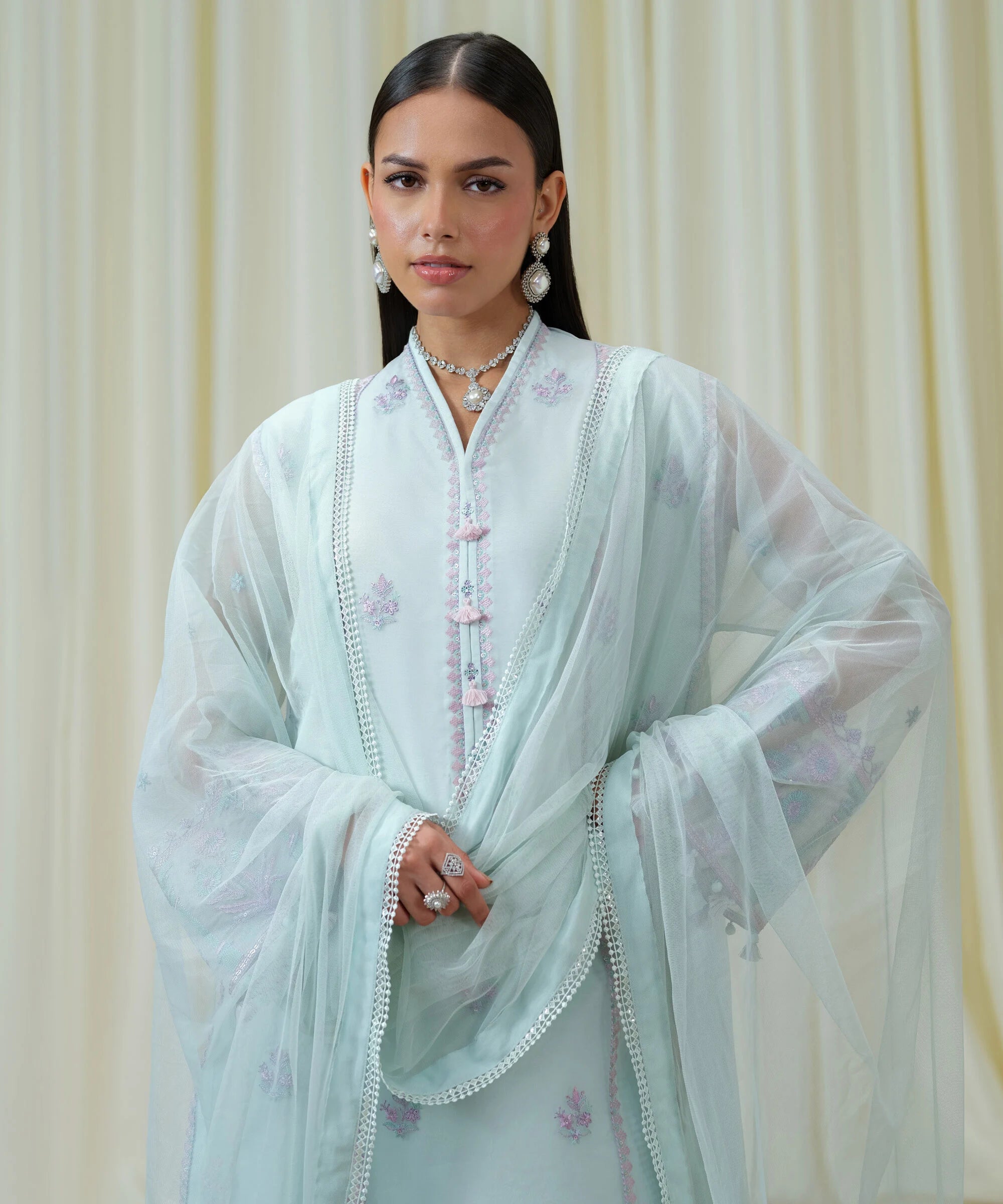 3 Piece - Embroidered Organza Suit