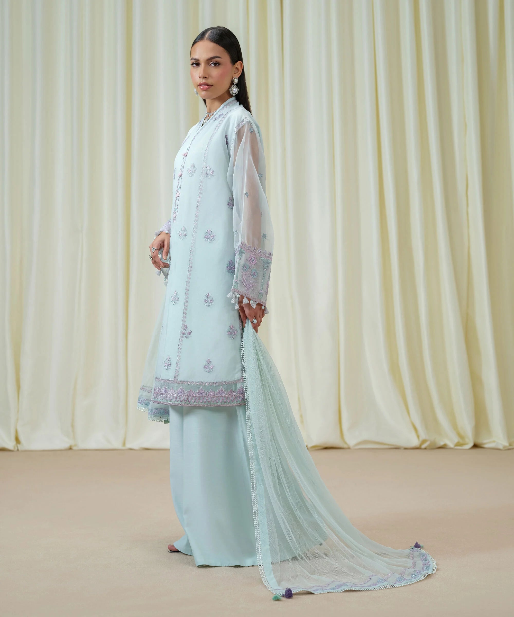 3 Piece - Embroidered Organza Suit