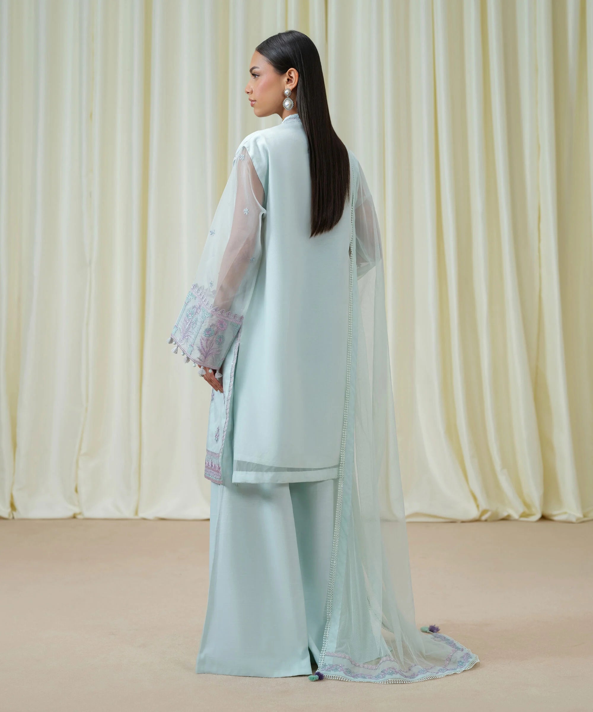 3 Piece - Embroidered Organza Suit