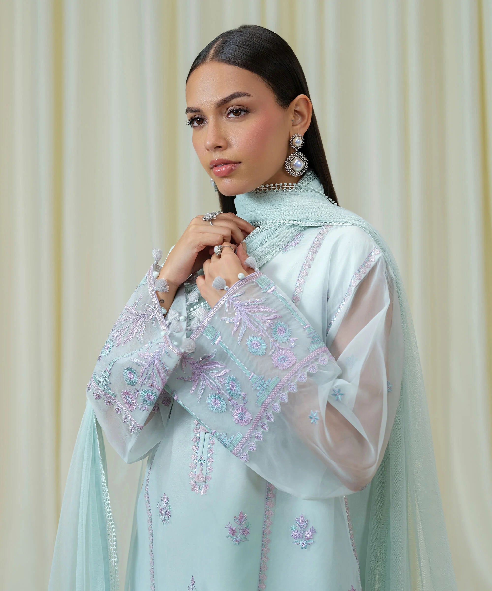 3 Piece - Embroidered Organza Suit