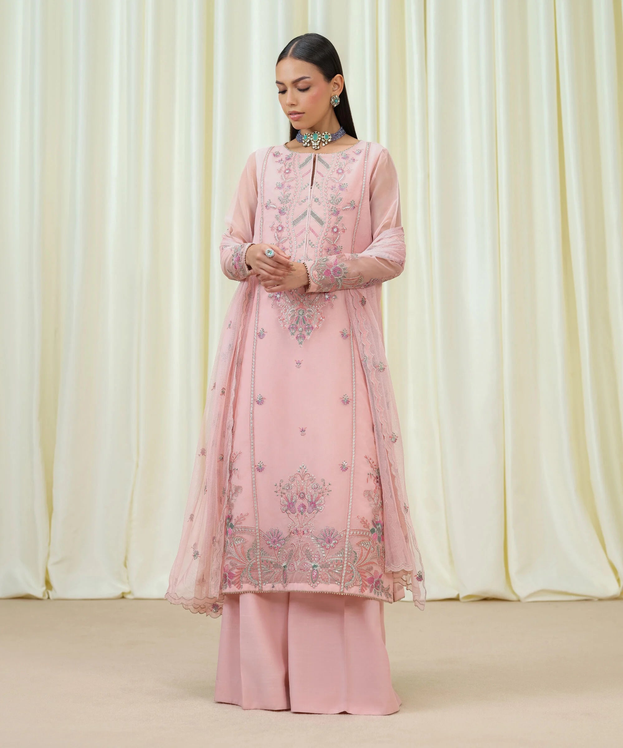 3 Piece - Embroidered Organza Suit