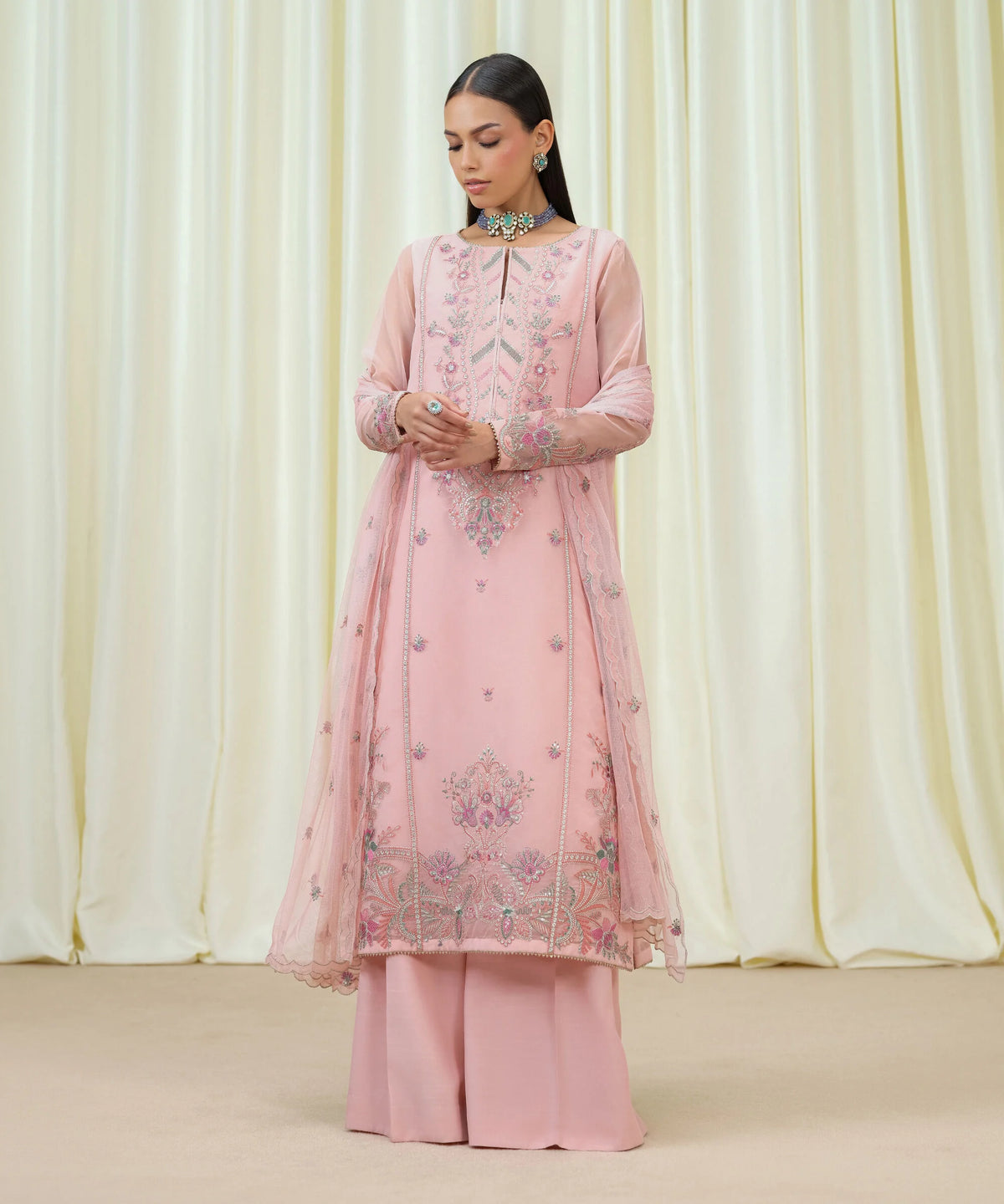 3 Piece - Embroidered Organza Suit