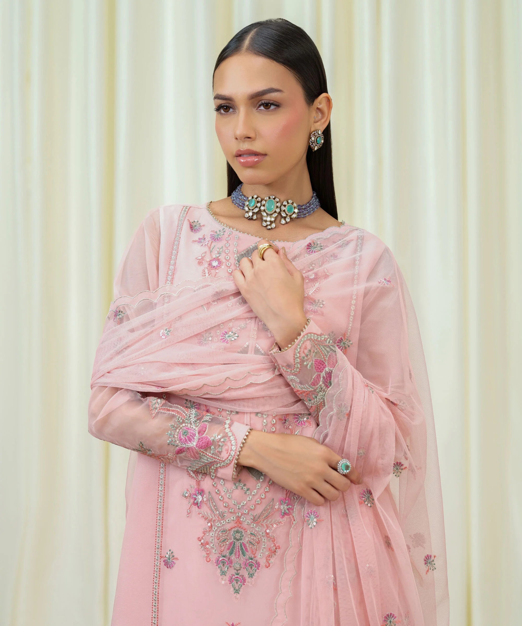 3 Piece - Embroidered Organza Suit