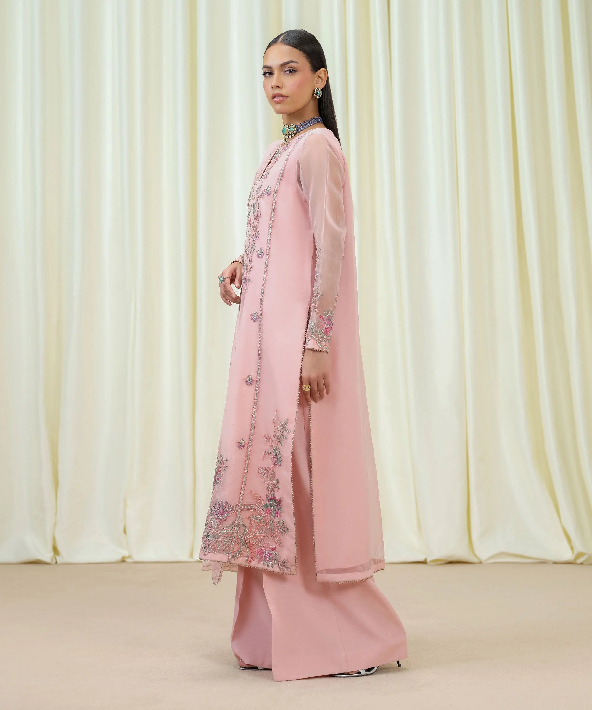 3 Piece - Embroidered Organza Suit